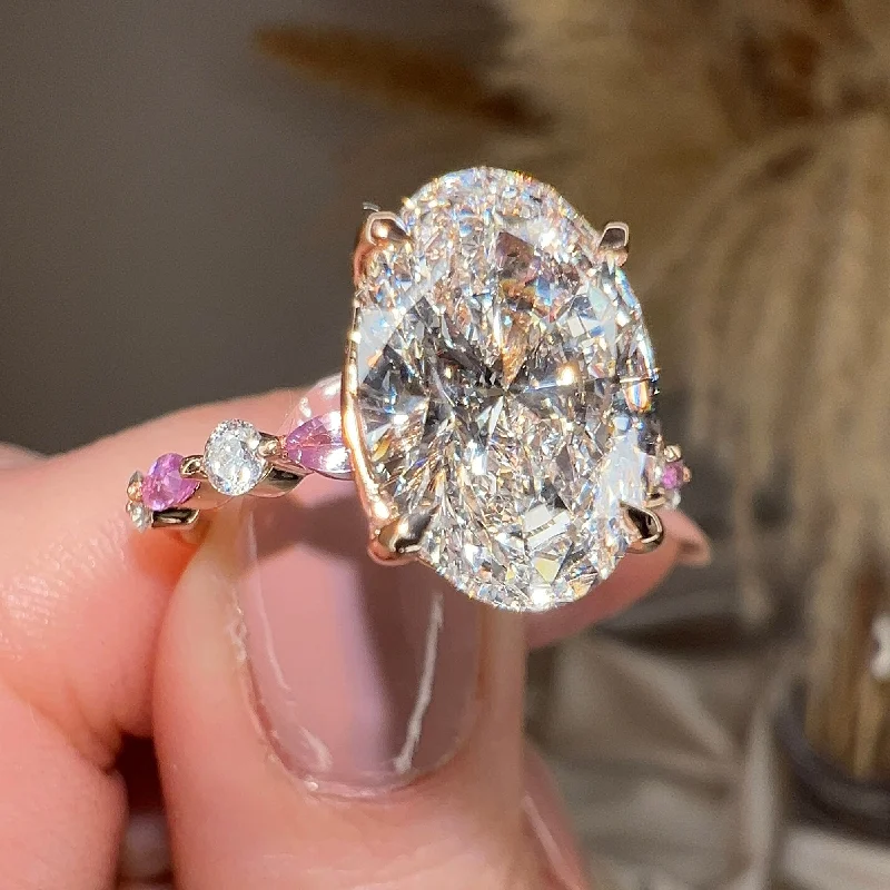 "Capri" 5 Carat Oval Cut Pink Lab Grown Diamond Shoulders Rose Gold Engagement Ring