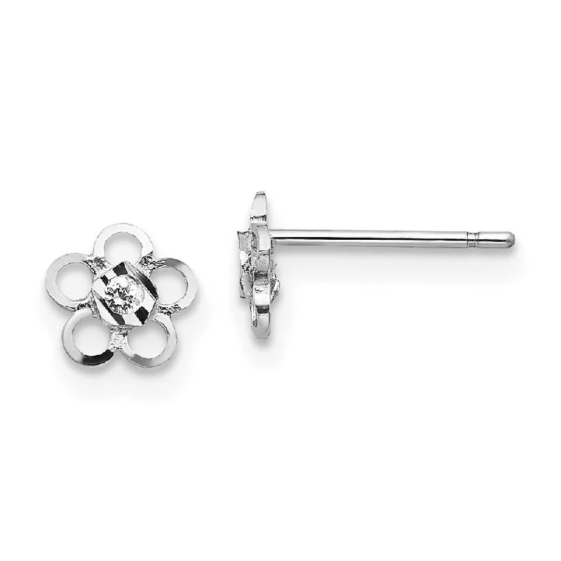 14k White Gold Madi K CZ Flower Earrings (L-5 mm, W-5 mm)