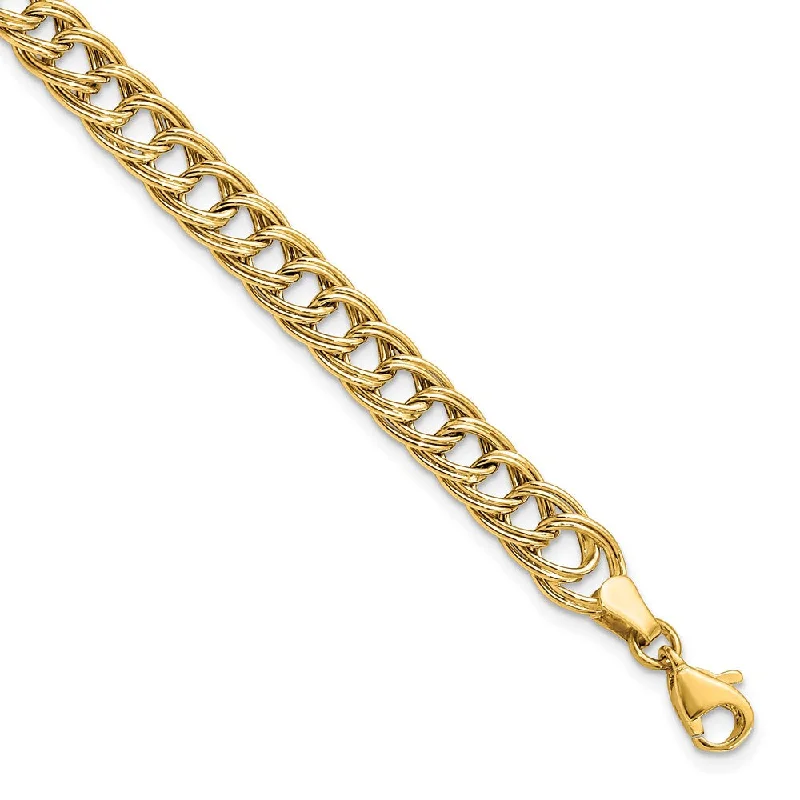 14k Yellow Gold 7mm Double Curb Link Chain Bracelet, 7 Inch