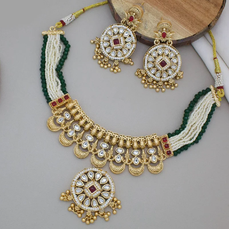 JCM Jewellery Gold Plated Kundan Stone And Pearls Choker Necklace Set