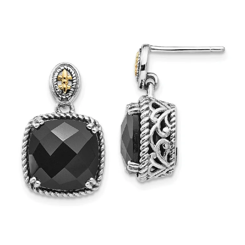 925 Sterling Silver Onyx Dangle Earrings (L-21 mm, W-14 mm)