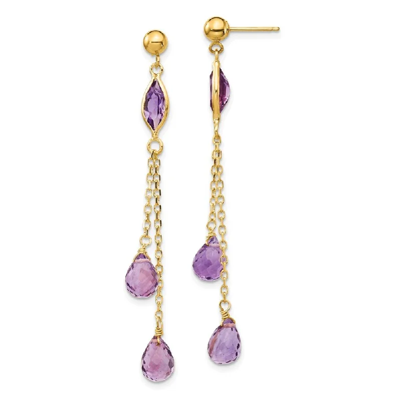 14k Yellow Gold Gemstone Dangle Earrings (L-52 mm, W-5 mm)