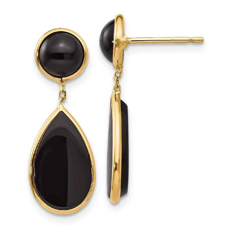 14k Yellow Gold Onyx Teardrop Dangle Earrings (L-25 mm, W-9 mm)