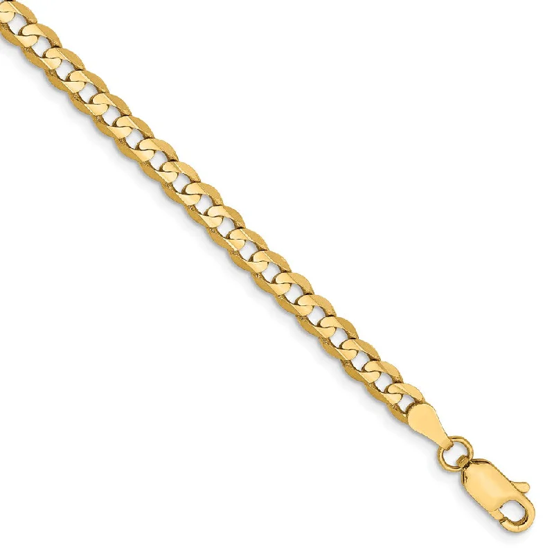 3.8mm, 14k Yellow Gold, Open Concave Curb Chain Bracelet