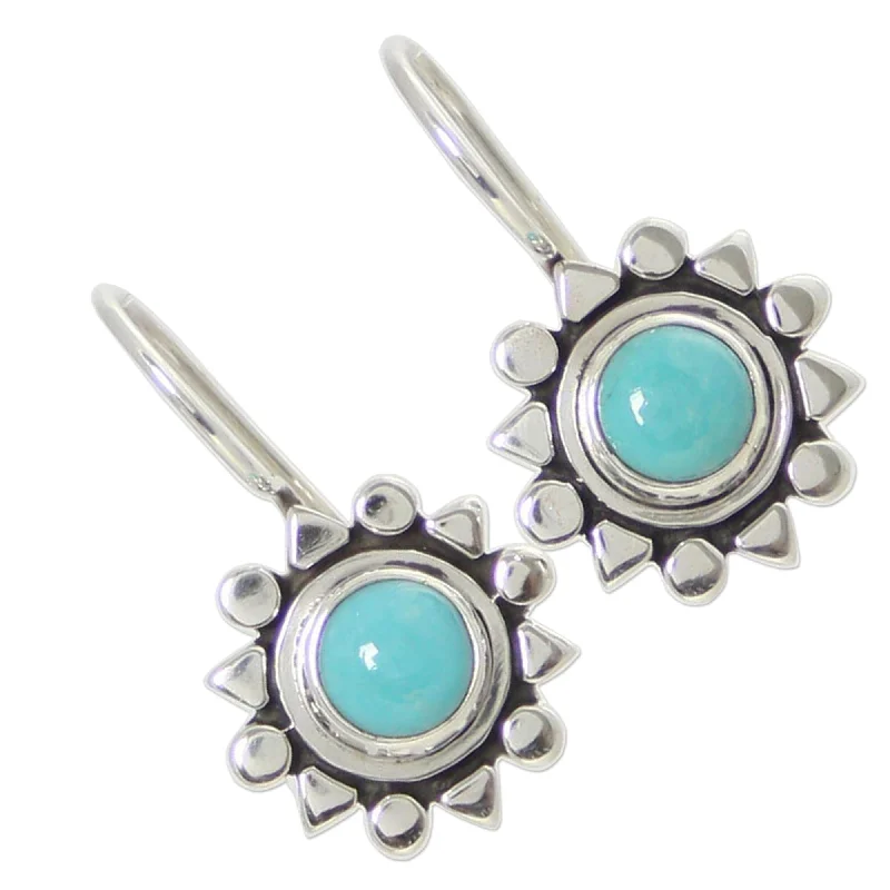 NOVICA Handmade Aztec Star Turquoise Sterling Silver Earrings (Mexico)