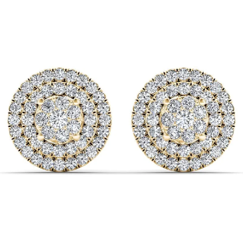 De Couer 10k Yellow Gold 1/2ct TDW Diamond Cluster Double Frame Stud Earrings