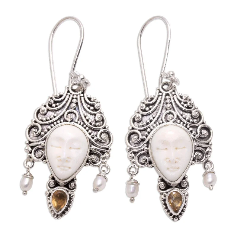 NOVICA Jepun Janger, Citrine and cultured pearl dangle earrings - 2.4*0.9