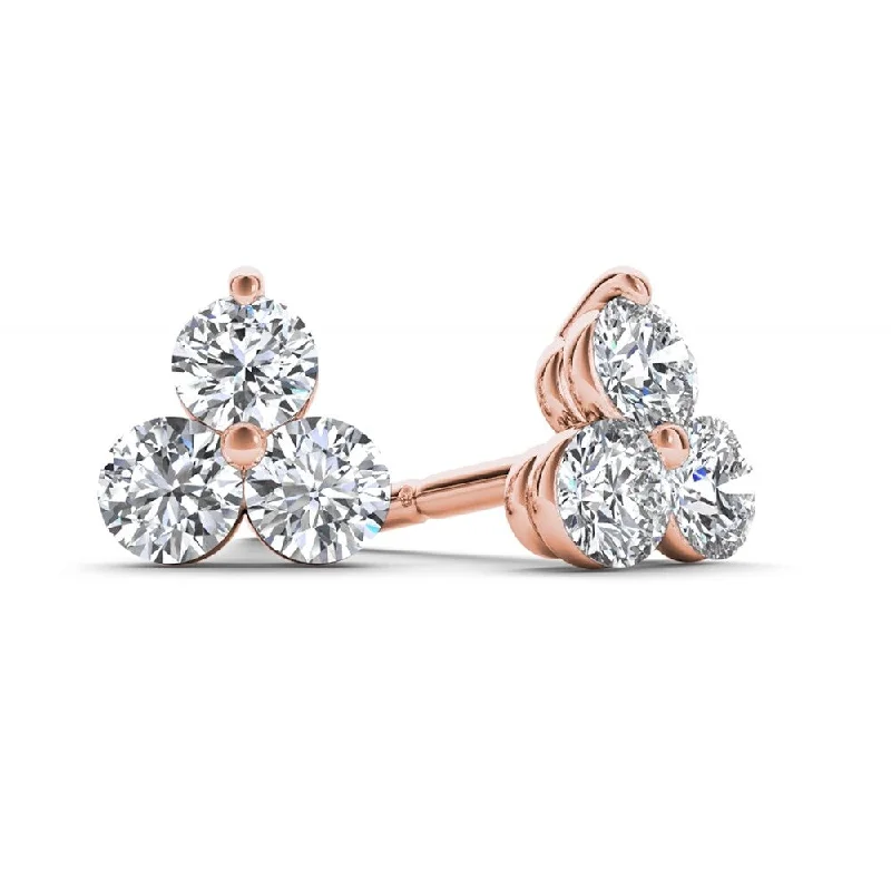 De Couer 10k Rose Gold 1/3ct TDW Diamond Three Stone Stud Earrings