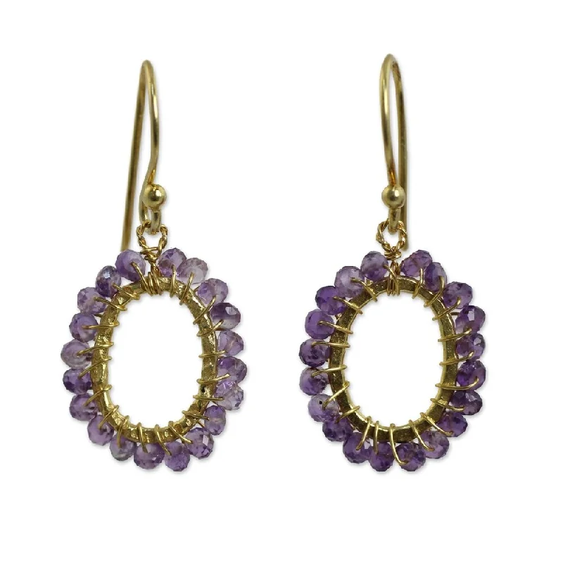 Handcrafted Gold Overlay Treasure Amethyst Earrings (Thailand)