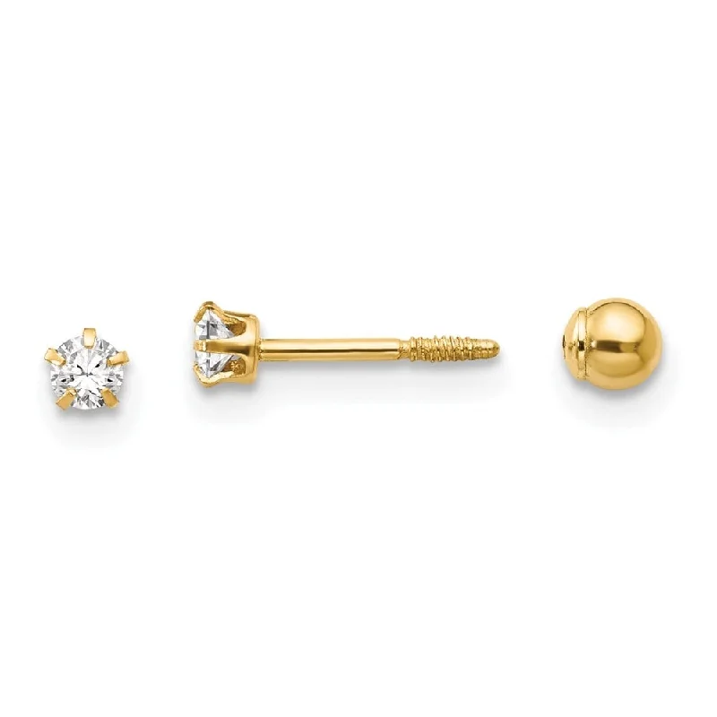 14k Yellow Gold Madi K Reversible Crystal and Ball Stud Earrings (L-3 mm, W-3 mm)