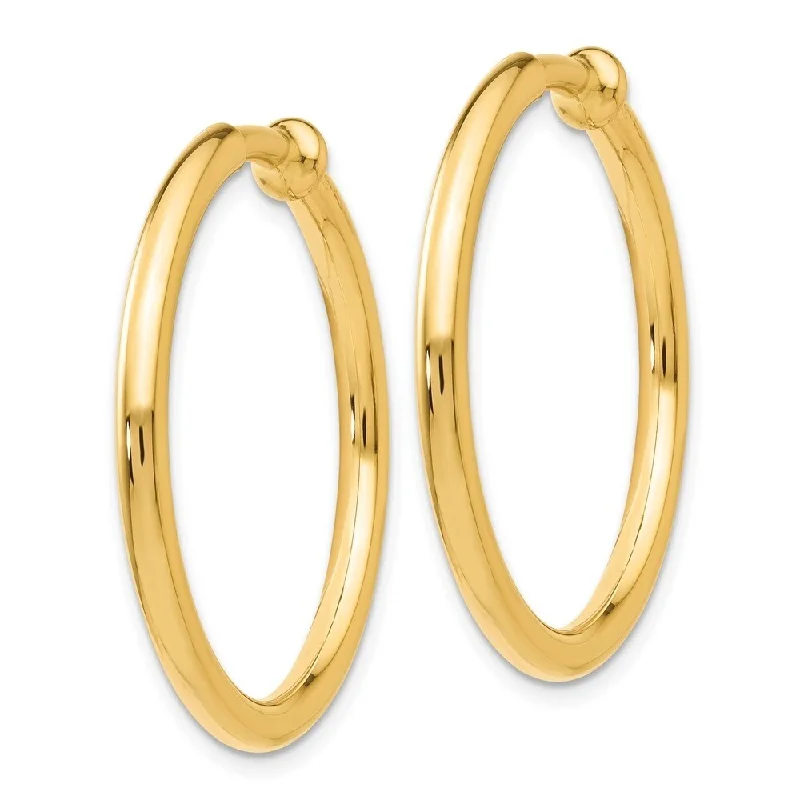 Diamond2Deal 14K Yellow Gold Non-Pierced Hoop Earrings (L-25 mm, W-2.5 mm)