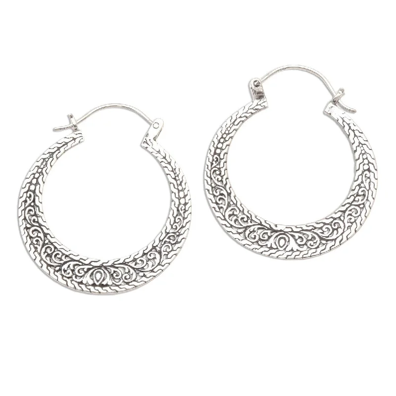 NOVICA Sukawati Circles, Sterling silver hoop earrings - 1.3D