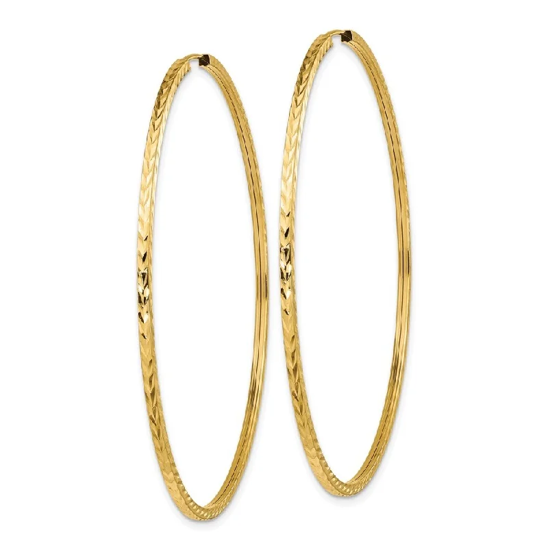 14k Yellow Gold Diamond-cut Square Tube Endless Hoop Earrings (L-59 mm, W-59 mm)