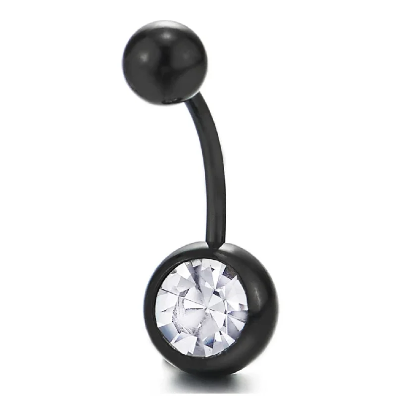 Black Sugical Steel Belly Button Ring Body Jewelry Piercing Navel Ring Barbells with Cubic Zirconia