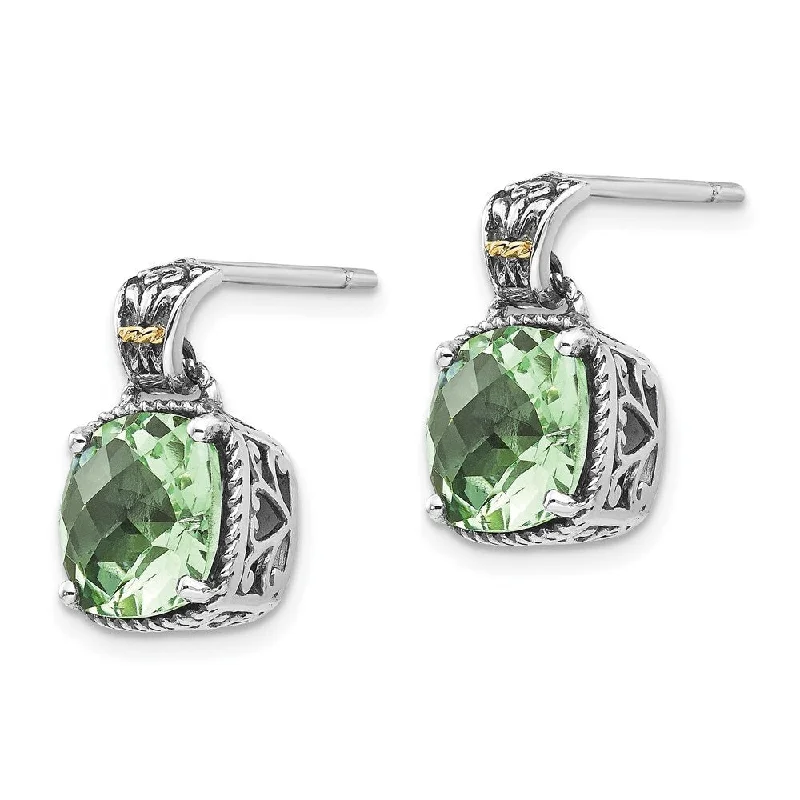 925 Sterling Silver Green Quartz Earrings (L-15 mm, W-9 mm)