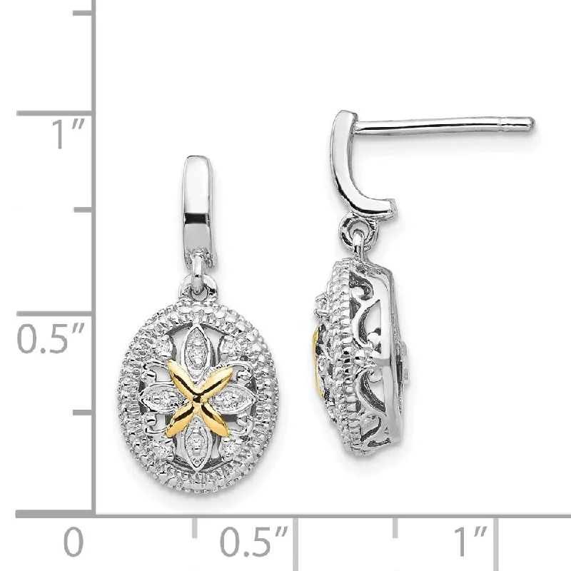 925 Sterling Silver 14k Yellow Gold Diamond Earrings (L-21 mm, W-10 mm)