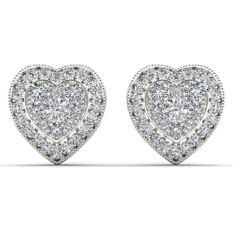 De Couer 10k White Gold 1/3ct TDW Diamond Cluster Heart Stud Earrings - White H-I