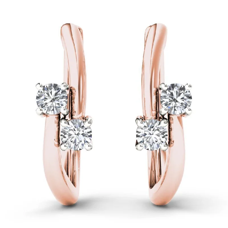 De Couer 10k Rose Gold 1/3ct TDW Diamond Two-Stone Diamond Hoop Earrings - Pink