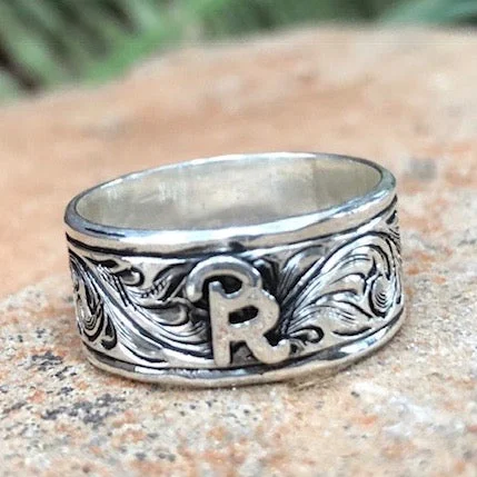 Custom Men's Silver Engraved Brand ring