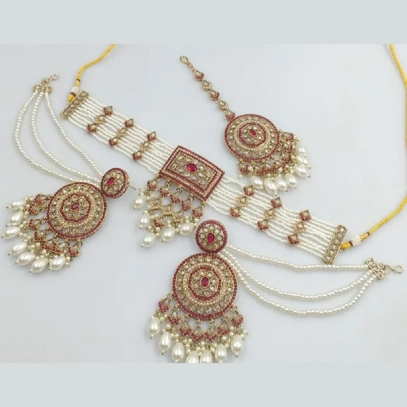 Rani Sati Jewels Gold Plated Kundan Stone And Beads Choker Necklace Set