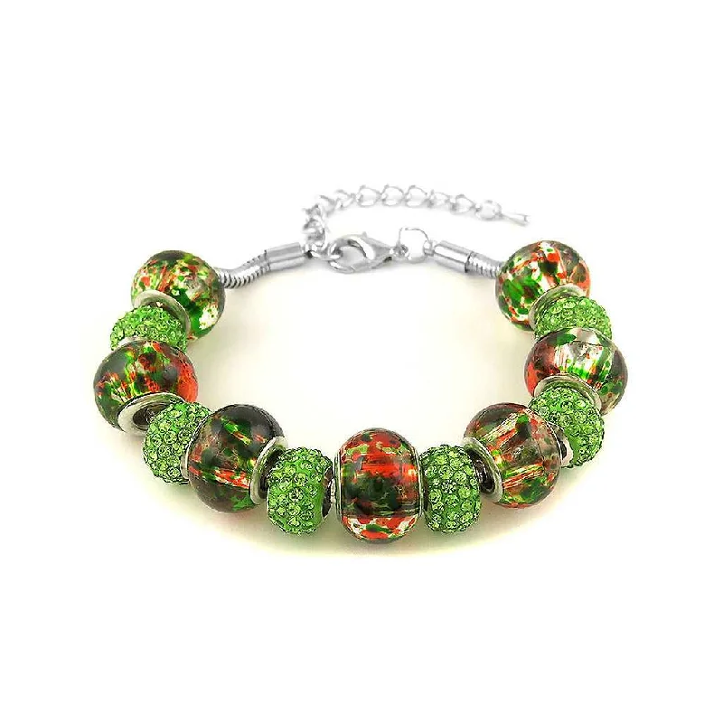 Green Murano Bead Bracelet With Austrian Crystals