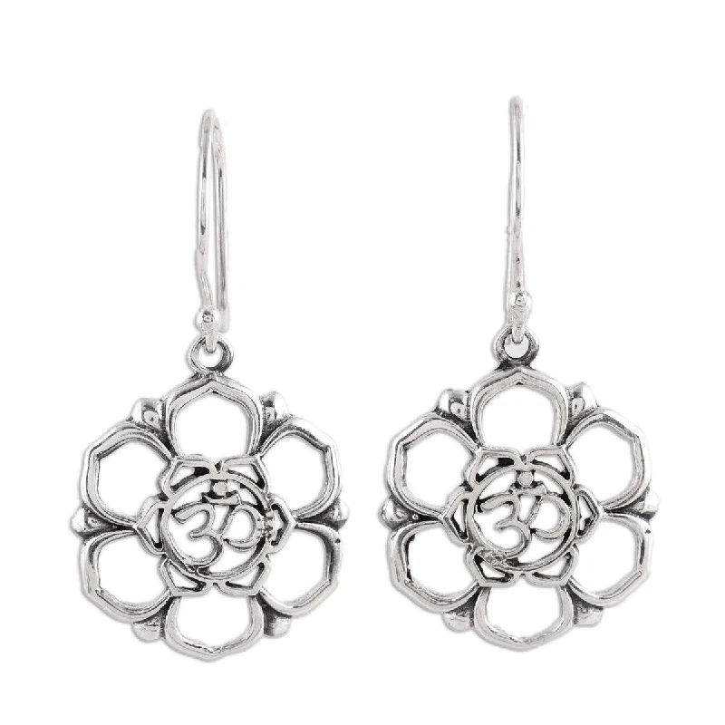 NOVICA Floral Om, Sterling silver dangle earrings - 1.5*0.8