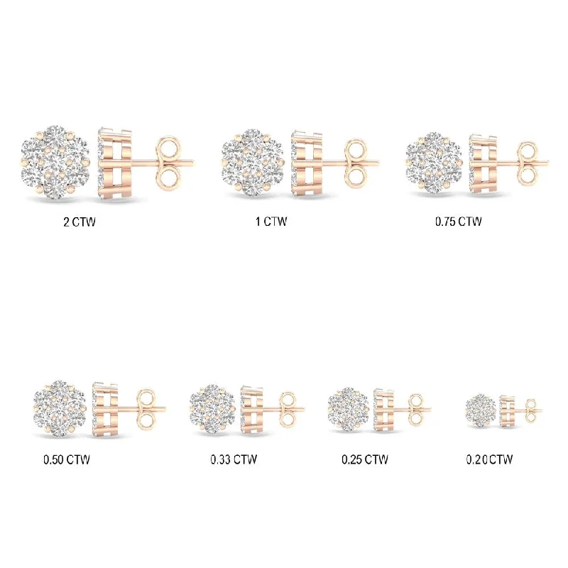 1/5ct-2ct TDW Diamond Cluster Stud Earrings in 10k Gold by De Couer