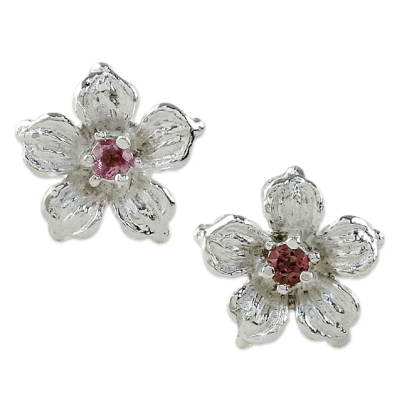 Handmade Sterling Silver 'Winter Blooms' Tourmaline Earrings (Thailand) - 0.4L*0.4W