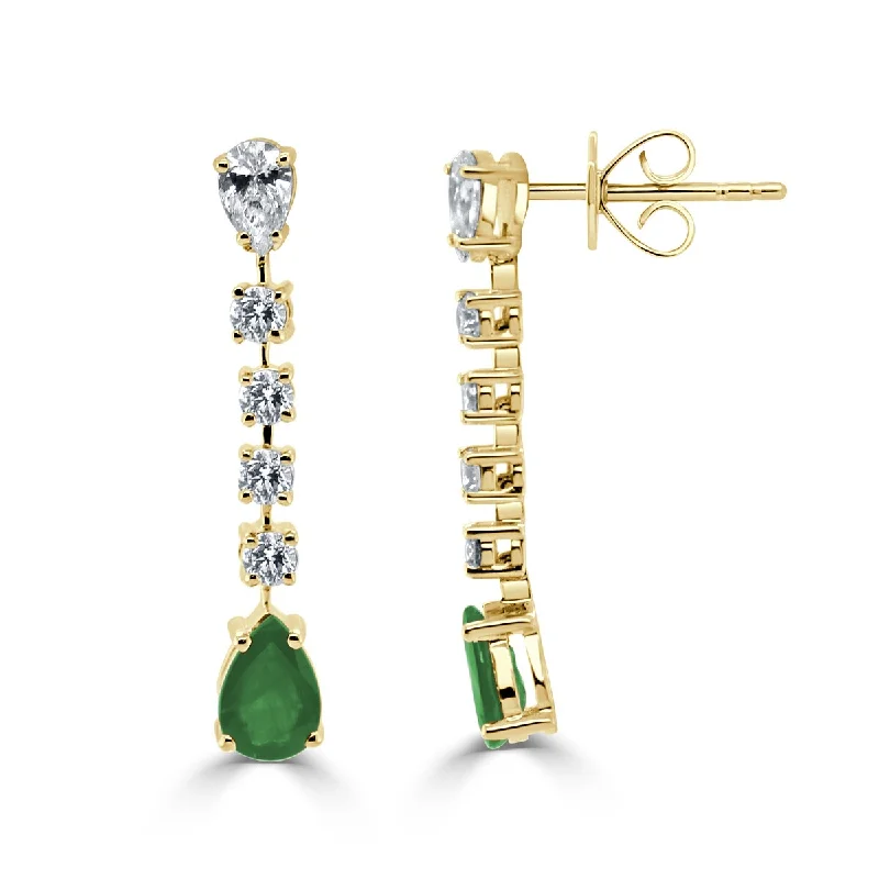 Joelle Emerald & Diamond Dangle Earrings 14K Gold 1 Inch Drop