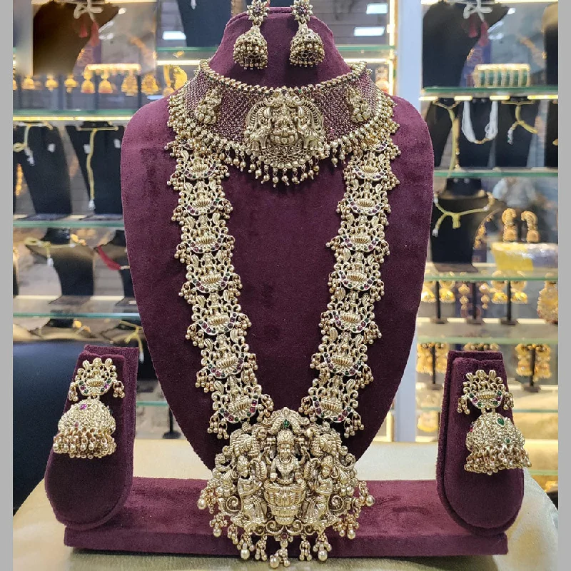 Manisha Jewellery Gold Plated Pota Stone Temple Double Necklace Set