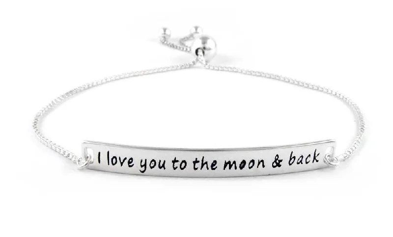 Italian Sterling Silver Adjustable I Love You To The Moon and Back Bracelets