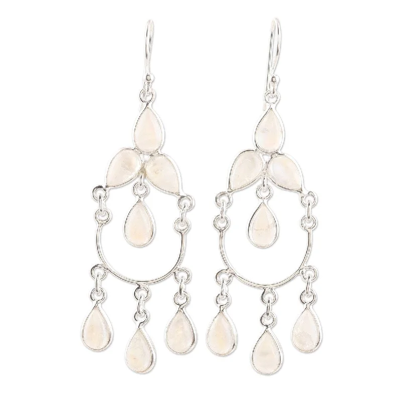 NOVICA Sky Dance, Rainbow moonstone chandelier earrings