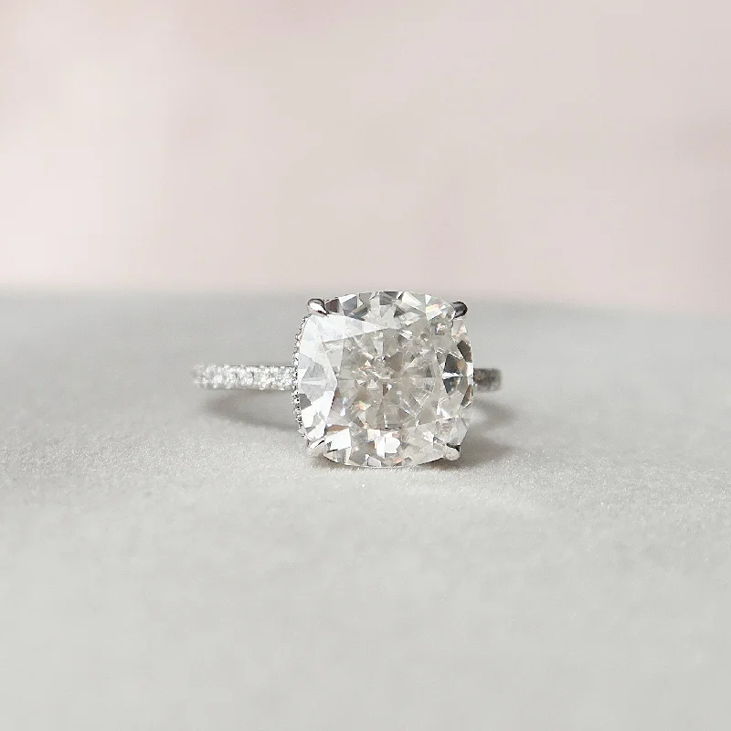 4.5 CT Hidden Halo Cushion Cut Moissanite Engagement Ring