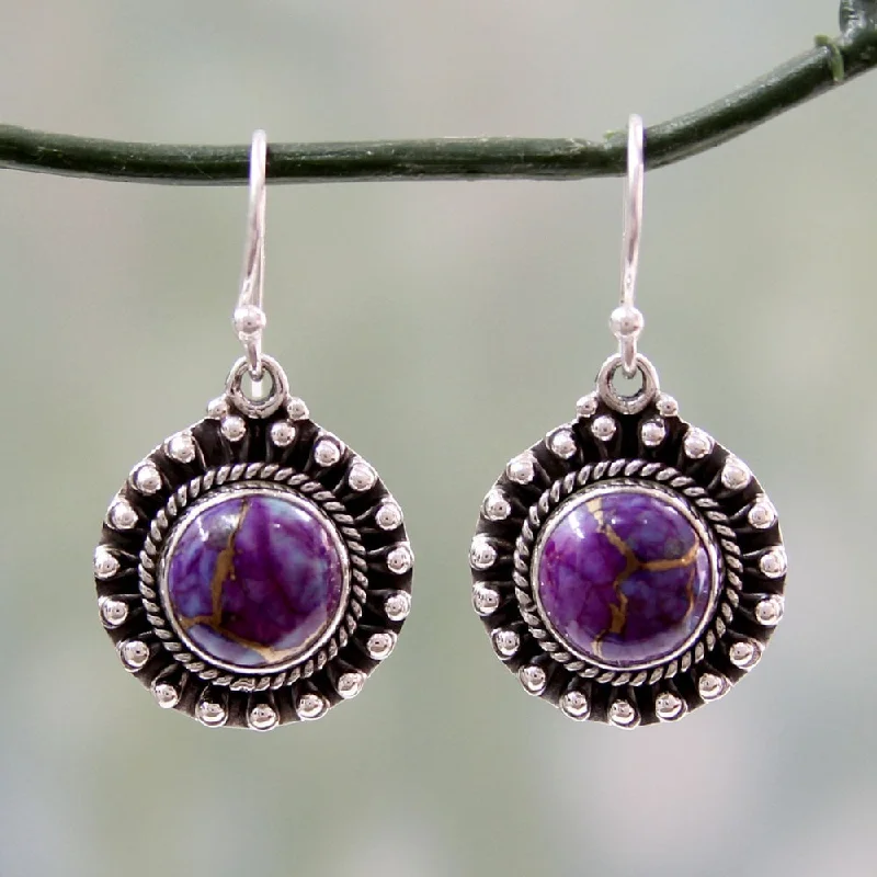 Sterling Silver 'Purple Fire' Turquoise Earrings (India)