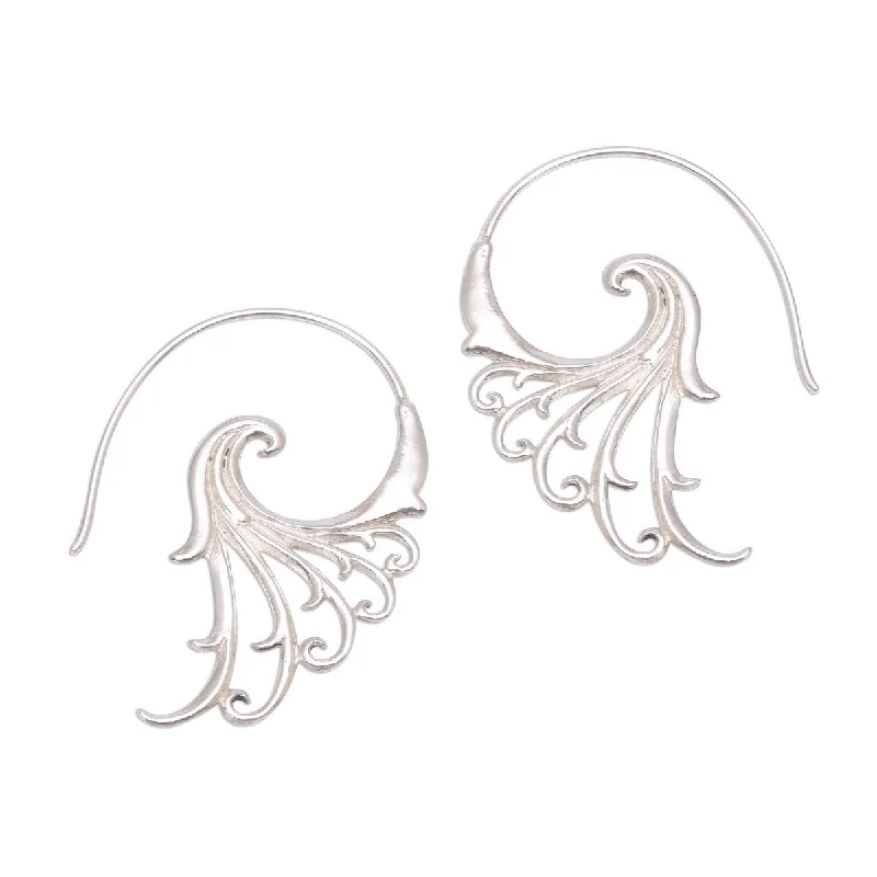 NOVICA Phoenix Wings, Sterling silver half-hoop earrings - 0.9