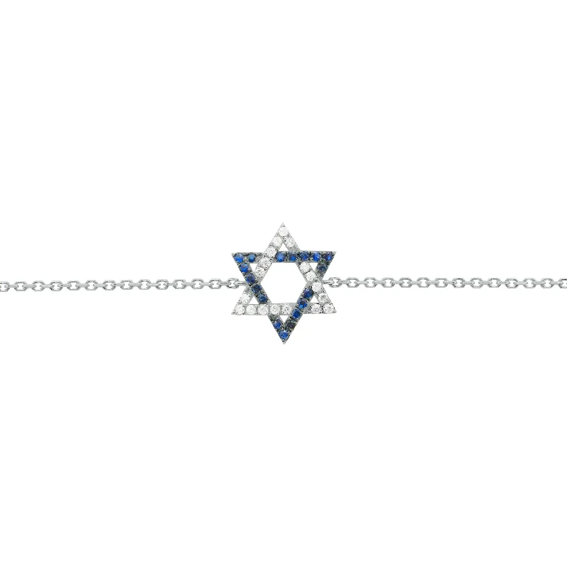 14K GOLD DIAMOND SAPPHIRE STAR OF DAVID BRACELET