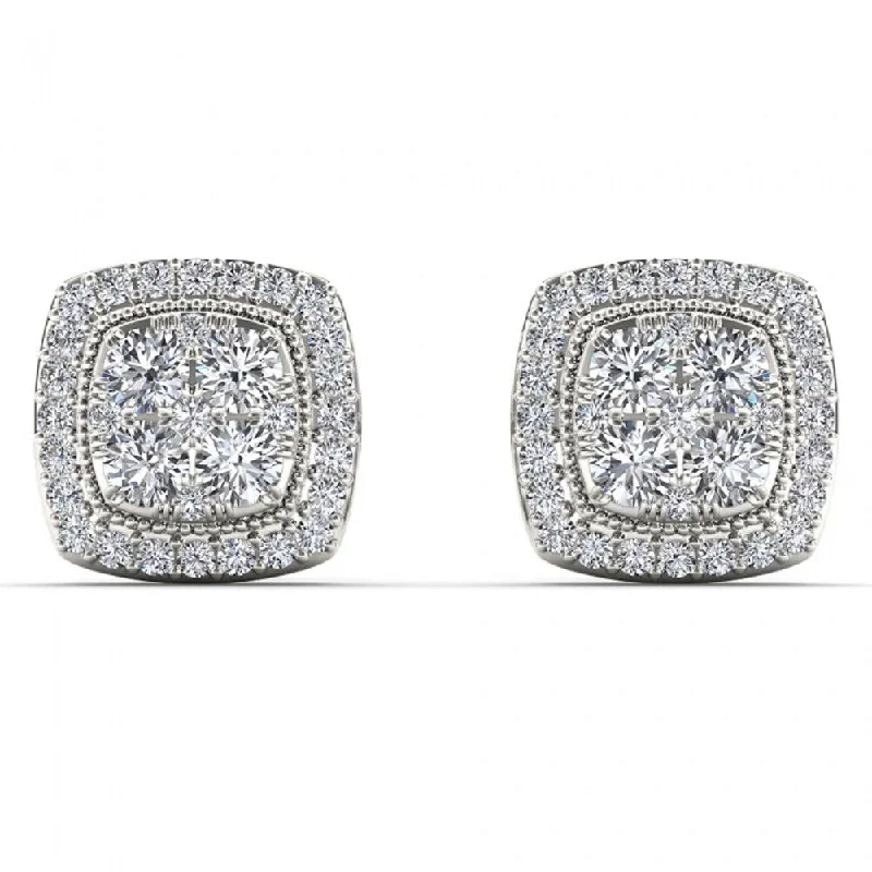 De Couer 14k White Gold 1/2ct TDW Diamond Halo Cluster Earrings - White H-I