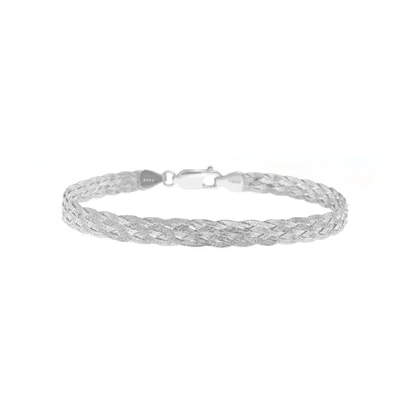 Italian Sterling Silver Diamond Cut Braided Herringbone Bracelet