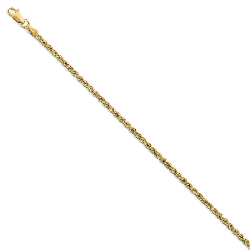 14k Yellow Gold 2.25mm Handmade Solid Classic Rope Chain Bracelet