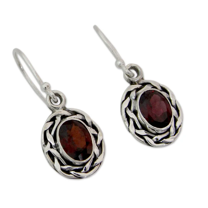 Handmade Garnet Dangle Earrings, 'Indian Basket'(India)