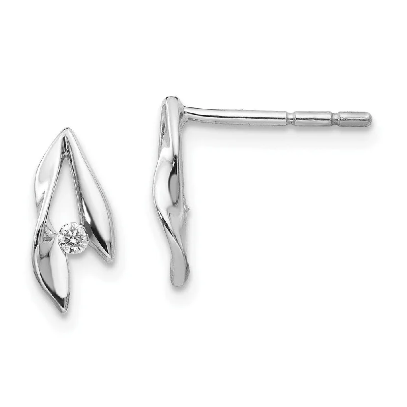 925 Sterling Silver Diamond Stud Earrings (L-11 mm, W-5 mm)