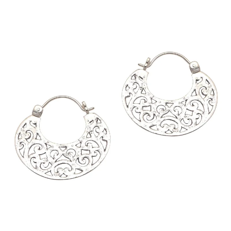 NOVICA Beautiful Curves, Sterling silver hoop earrings - 1.2*0.1