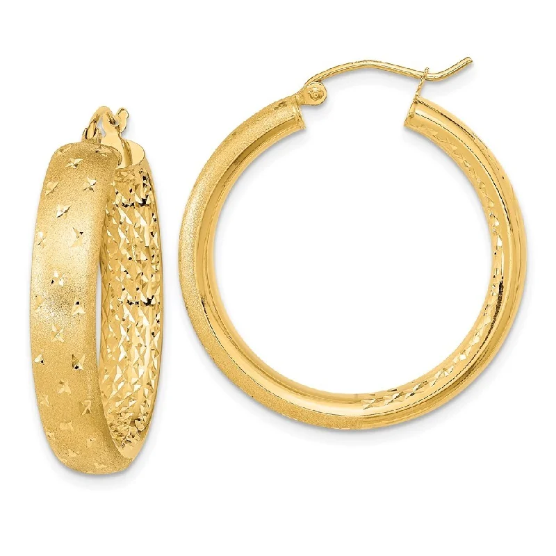 14k Yellow Gold Satin Hoop Earrings (L-31.85 mm, W-29.25 mm)