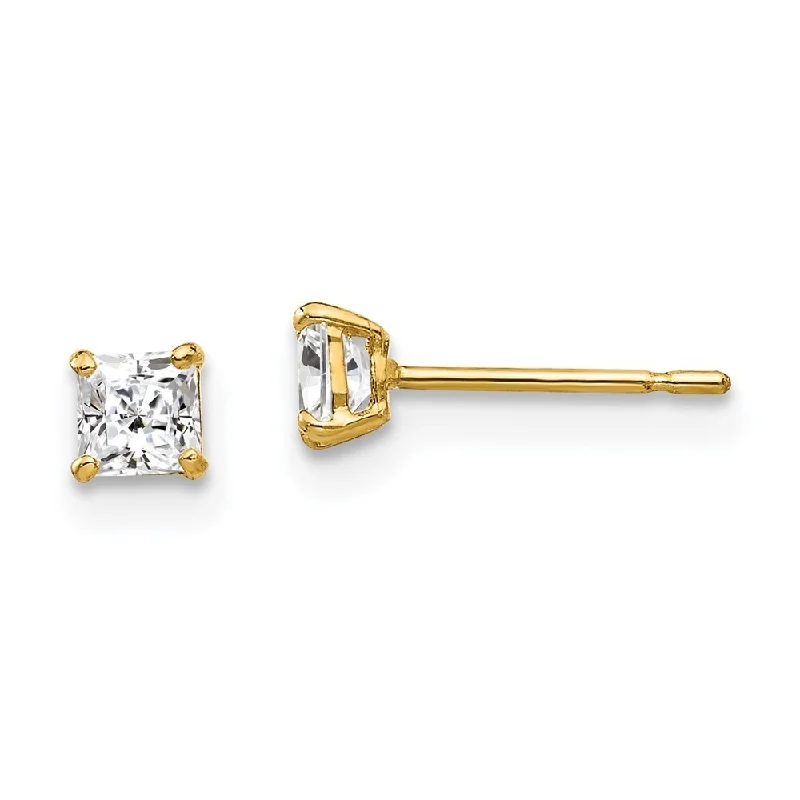 14k Yellow Gold Square CZ Stud Earrings (L-3 mm, W-3 mm)