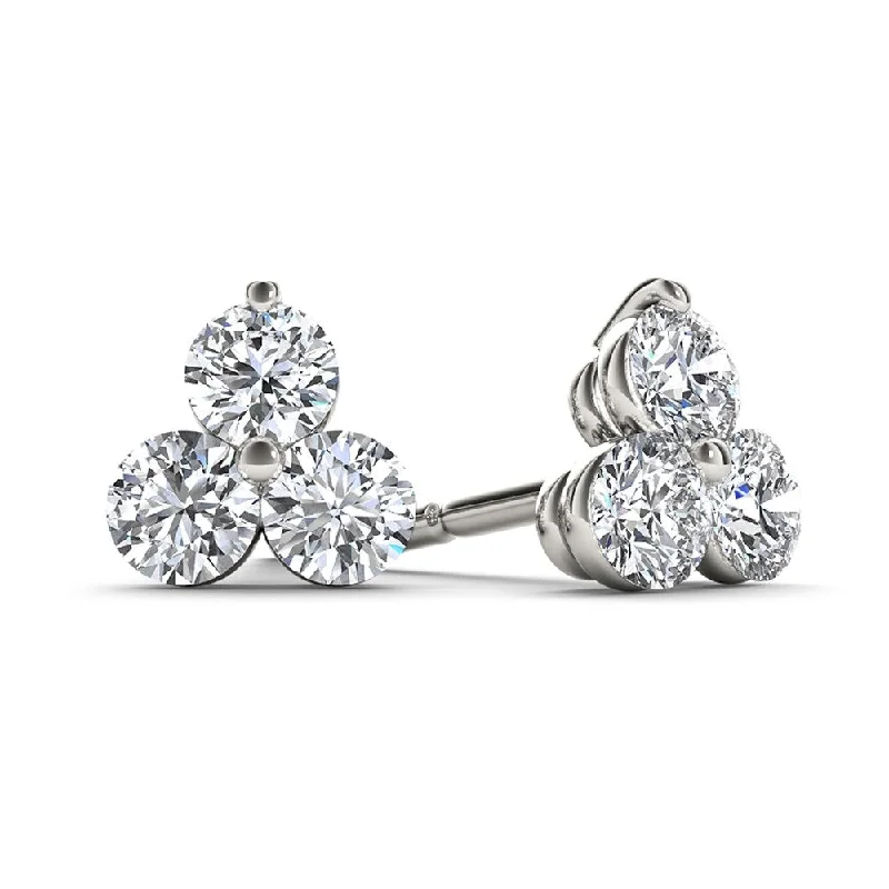 De Couer 10k White Gold 1/3ct TDW Diamond Three Stone Stud Earrings - White H-I