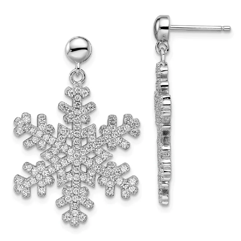 925 Sterling Silver CZ Brilliant Embers Snowflake Dangle Earrings (L-31 mm, W-22 mm)