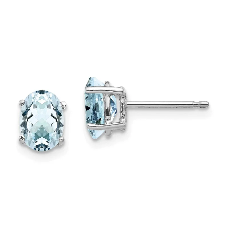 14k White Gold Aquamarine Stud Earrings (L-7 mm, W-5 mm)