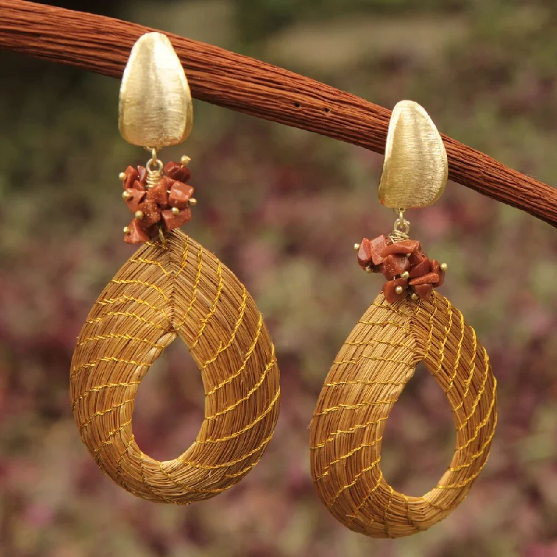 Handmade Golden Grass Gold Overlay 'Solar Chic' Sunstone Earrings (Brazil)