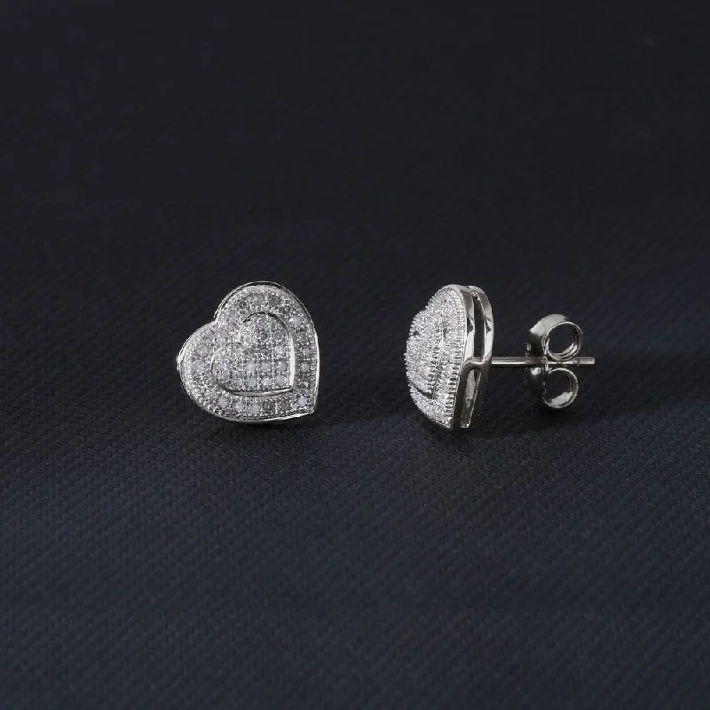 S925 Sterling Silver 1/5ct Diamond Cluster Heart Stud Earrings