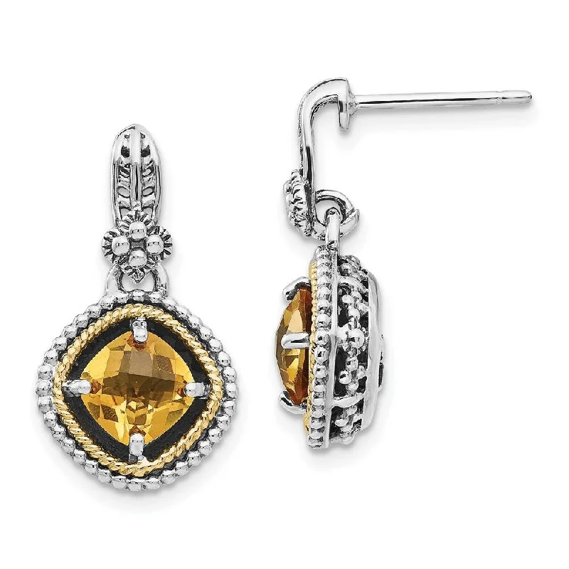 925 Sterling Silver Citrine Drop Dangle Earrings (L-14 mm, W-12 mm)